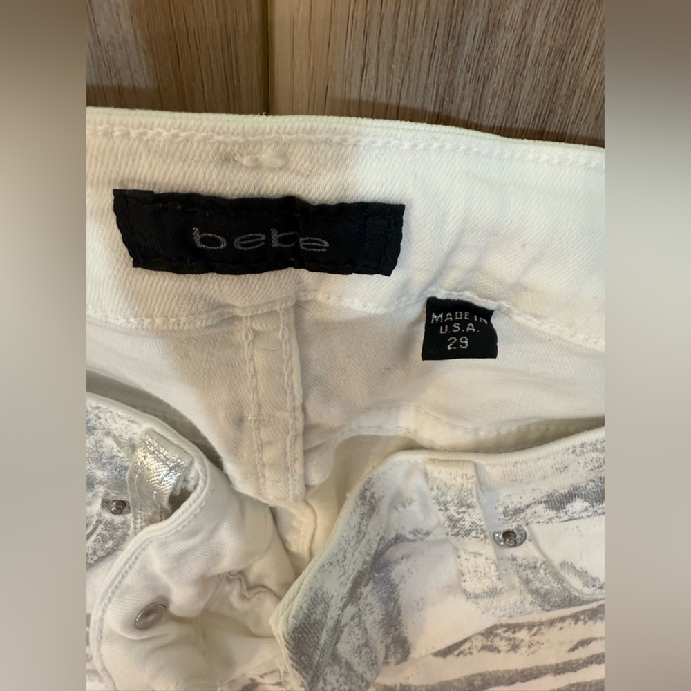 Women's White/Silver Metallic Jeans - Picture 3 of 5